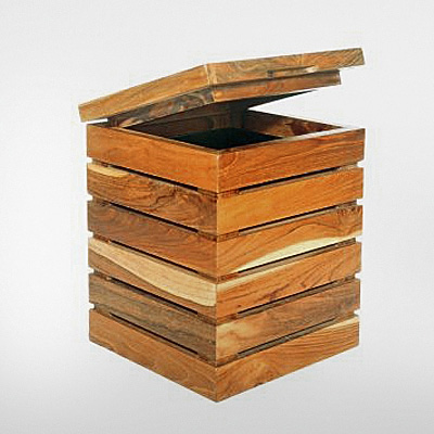 Waste Bin Wood Stripe with Cover and Aluminium Insert